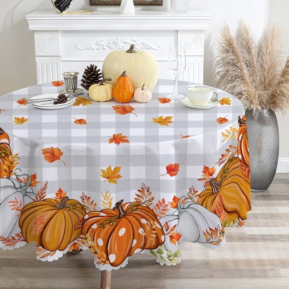 Fall Tablecloth 60x84 Inch Rectangle - Grey Plaid Pumpkins Fall Decorations for Home - Water Resistant Harvest Thanksgiving Table Cloth Rectangle for Party, Dinning, Home