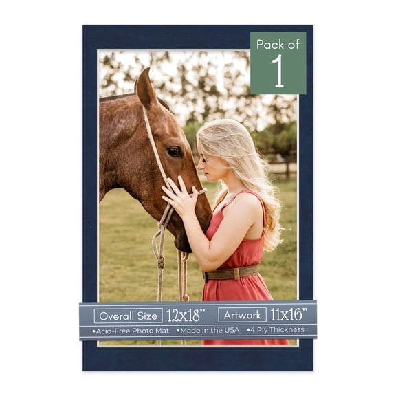 Navy Suede Picture Frame Mat for 12x18 Frames - Fits 11x16 Photos - 1 Mat