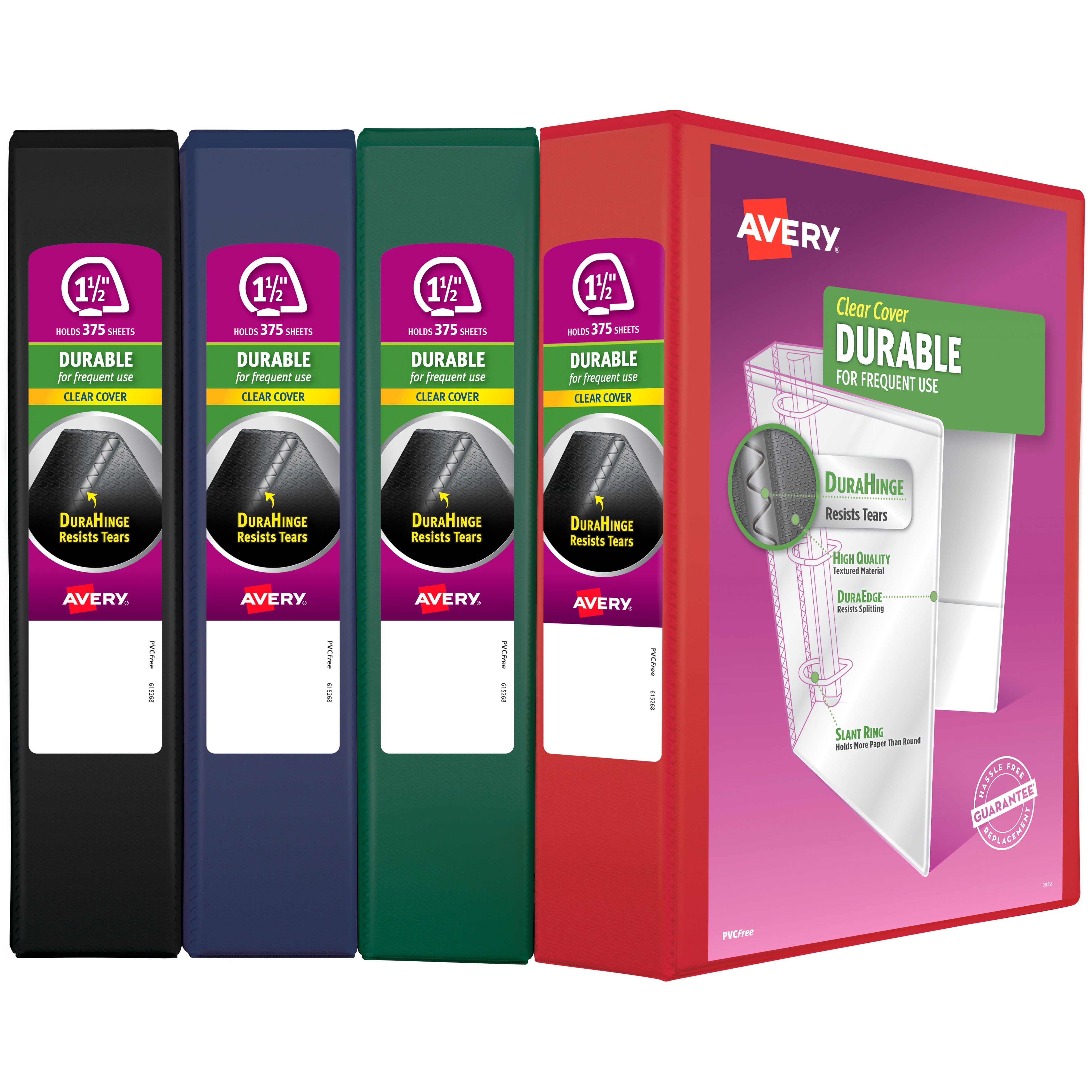 Avery Durable View Binders, 1.5" Slant Rings, 4 Assorted Binders