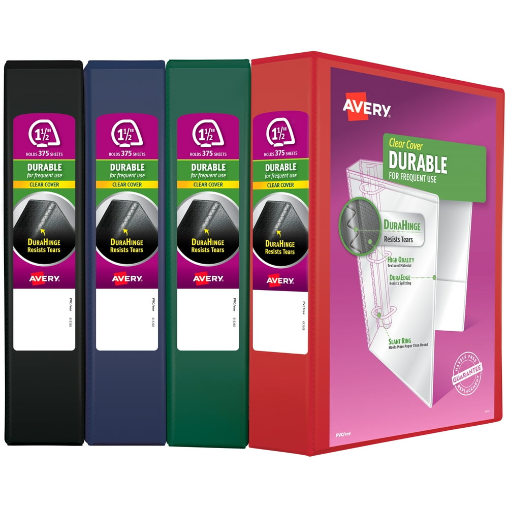 Avery Durable View 3 Ring Binders, 1.5" Slant Rings, 4 Assorted Binders
