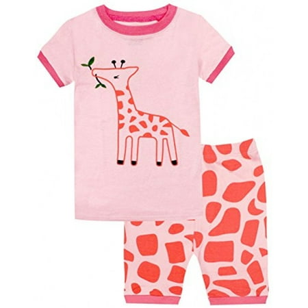 

Elowel Girls Giraffe 2 Piece Pajama Set 100% Cotton (Toddler Little & Big Girls)