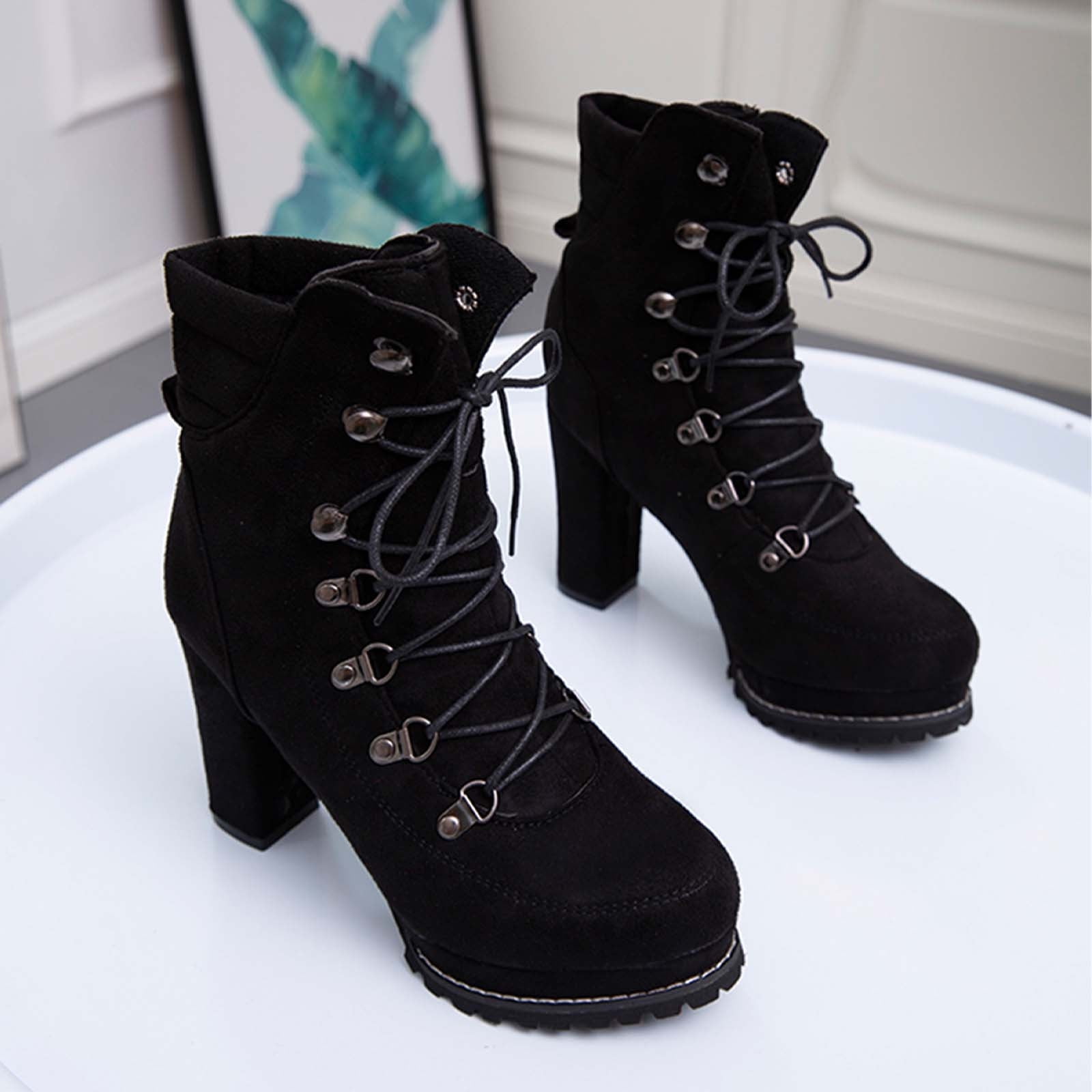 FITORON Womens Mid Calf Boots- Autumn Winter Thick Heel High-heel