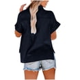 thumbnail image 4 of SDNall Button Up Shirt Women Fashion Button Shirt Female V-Neck Loose Womens Blouse (Navy, Sizes S-XXXXXL), 4 of 9