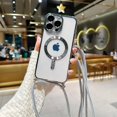 thumbnail image 1 of Funda magnética transparente con cordón cruzado para iPhone 16, 15, 14, 13, 12, 11 Pro Max Plus, funda trasera galvanizada de TPU suave Magsafe Silver For iphone 14, 1 of 6