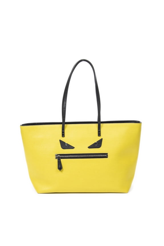 Pre-Owned Fendi Yellow/Black Monster Eyes Roll Zip Tote Shoulder Bag Textured Leather
