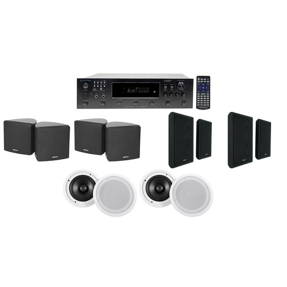 6-Zone Receiver 4) Black 3.5" Cube Wall Ceiling Speakers For Restaurant/Bar/Cafe
