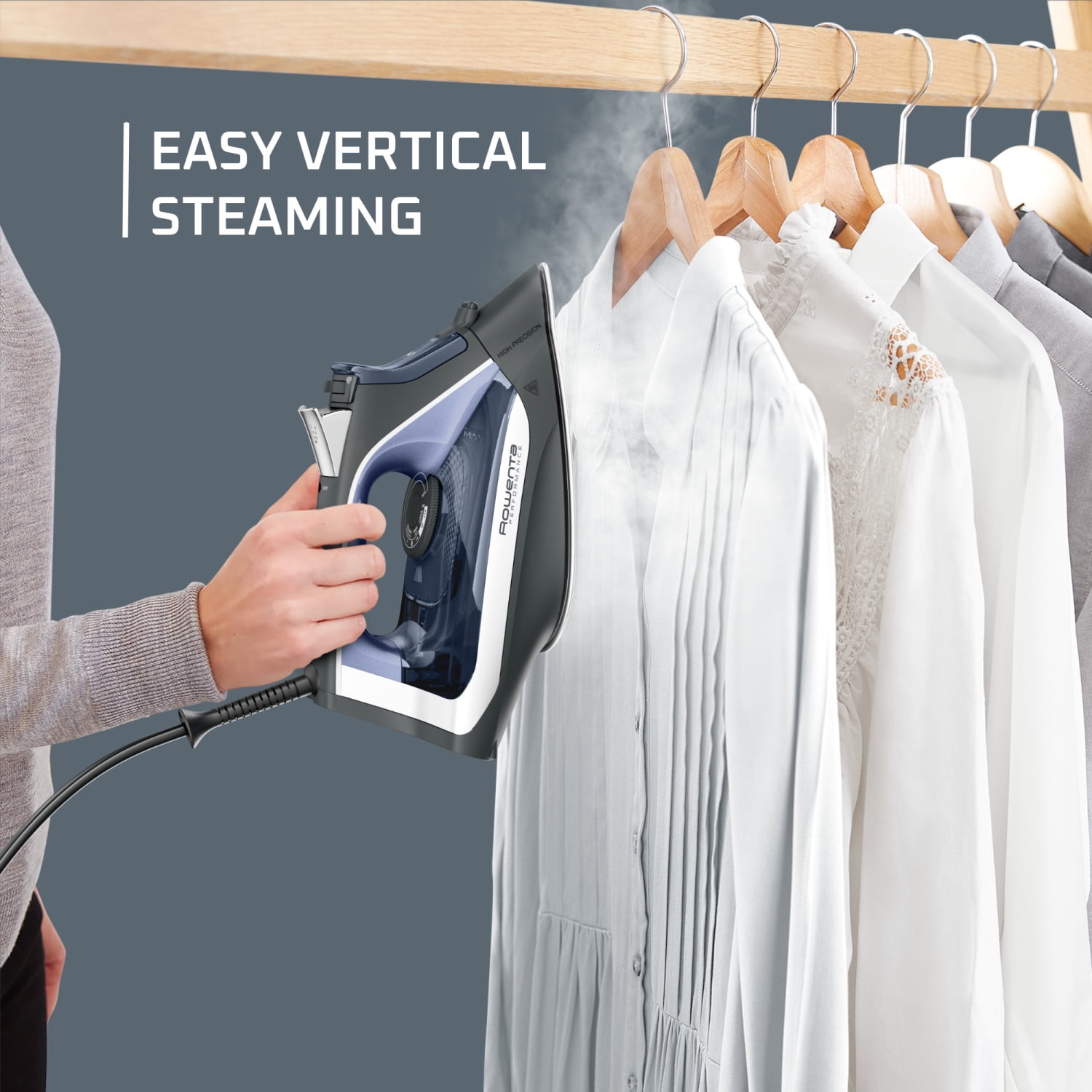 Rowenta Performance Steam Iron for Clothes, Powerful 1725W, Patented Stainless Steel Soleplate,Verticle Steaming, Black & Blue, DW2350U3