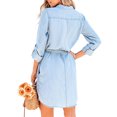 thumbnail image 3 of Canis Women's Denim Shirt Dress Casual Loose Midi Dress Long Sleeve Button Down Lapel Short Jean Tunic Dress with Belt Pockets, 3 of 10