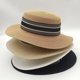 thumbnail image 2 of Sombrero de paja tejido de ala ancha para mujer, sombrero plano Retro, cinta de protección solar, playa, vacaciones, Verano, 2 of 4