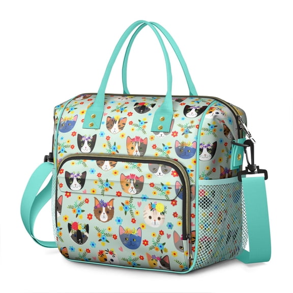 Funny Cat Pattern Lunch Bag – Insulated Leakproof Cooler Tote with Adorable Paw Prints, Large Dual Compartment Lunch Box for Work or School