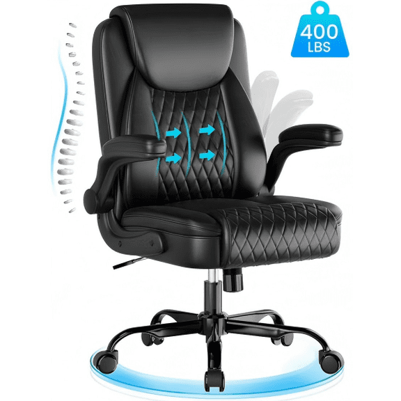 CloudRest Pro Office Chair, 400LBS Wide Seat Ergonomic Computer Desk Chair High Back Executive Leather Chair Adjustable Task Chair Lumbar Back, Black