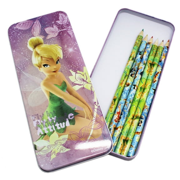 7pk Disney Fairies Tinker Bell Colored Pencils and Pencil Box Set