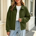 thumbnail image 4 of Ovzne Women's Zip Up Cropped Cardigan Lapel Collar Long Sleeve Jacket Drop Shoulder Ribbed Hem Casual Coat,Army Green Jackets for Women, 4 of 7