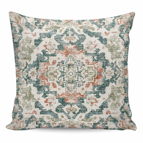 Green Orange Boho Pillow Covers 20x20 Inch Decorative Throw Pillow Cover, Abstract Medieval Vintage Ethnic Floral Sofa Pillowcases Accent Cushion Case Home Decor Bedroom Living Room