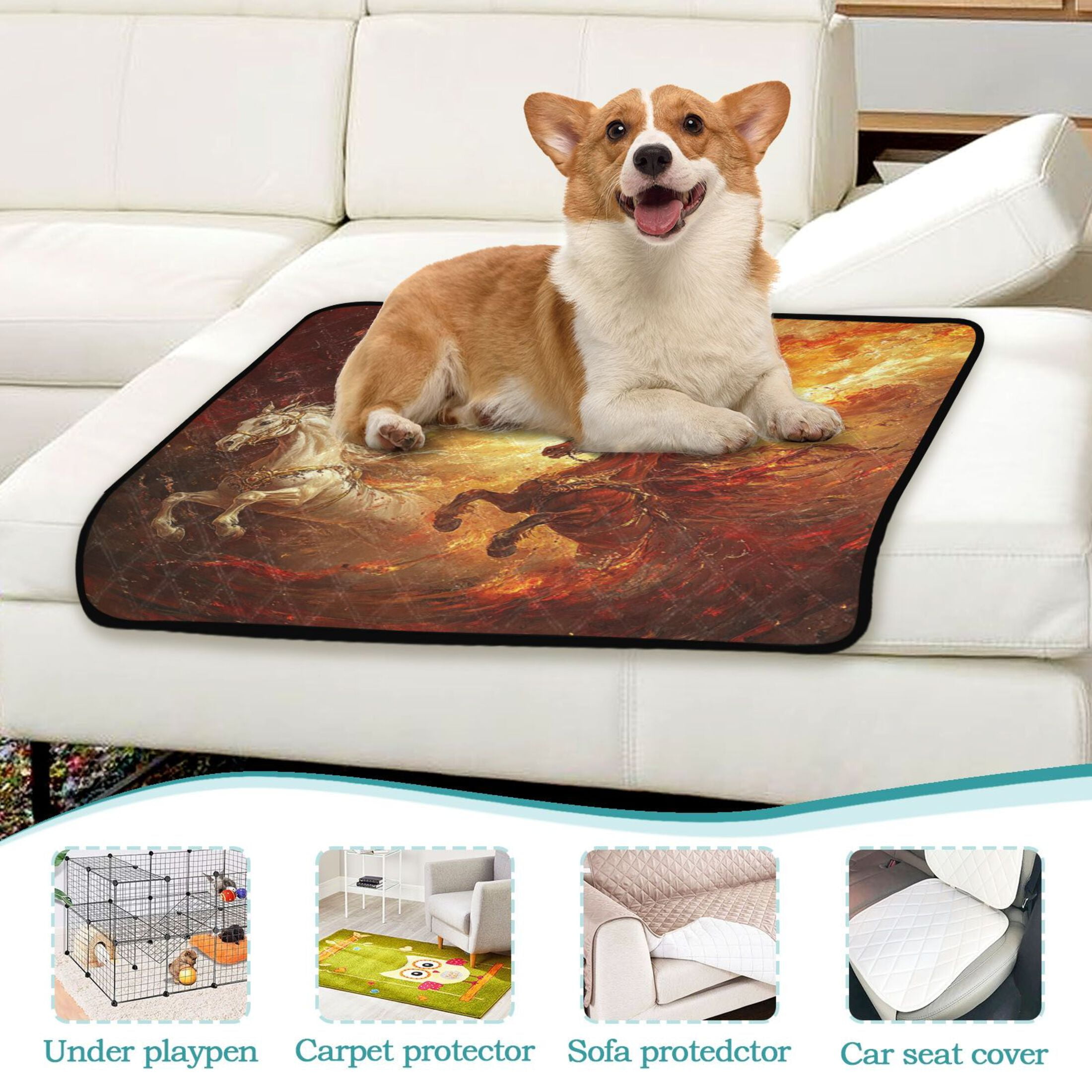 Qxltty Flaming War Horses Cat litter Pads Pet Set of 3 Diaper Mats Center Anti-leakage Layer Absorbent Soft and Comfortable