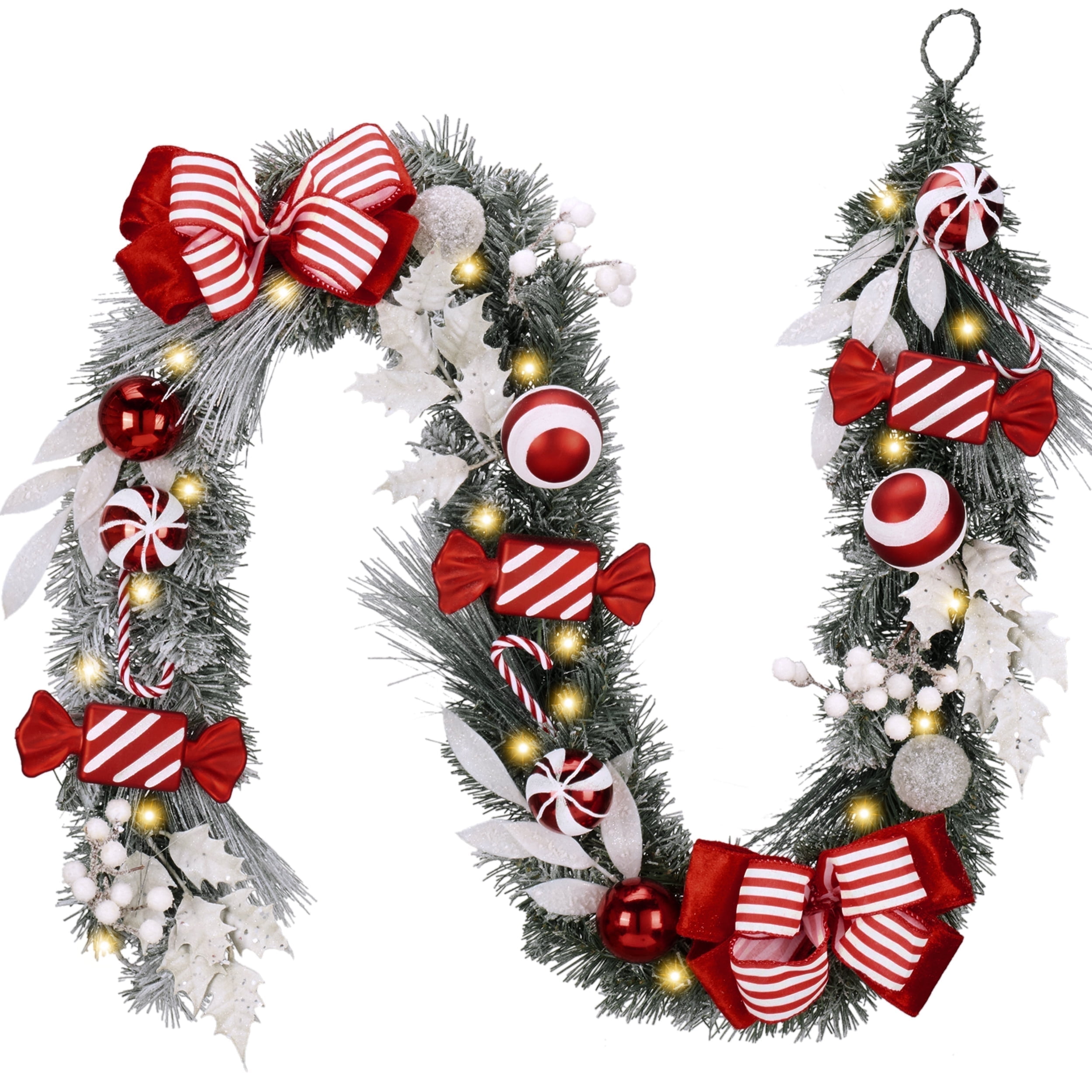 Valery Madelyn 6ft Pre-Lit Red & White Christmas Garland photo 1