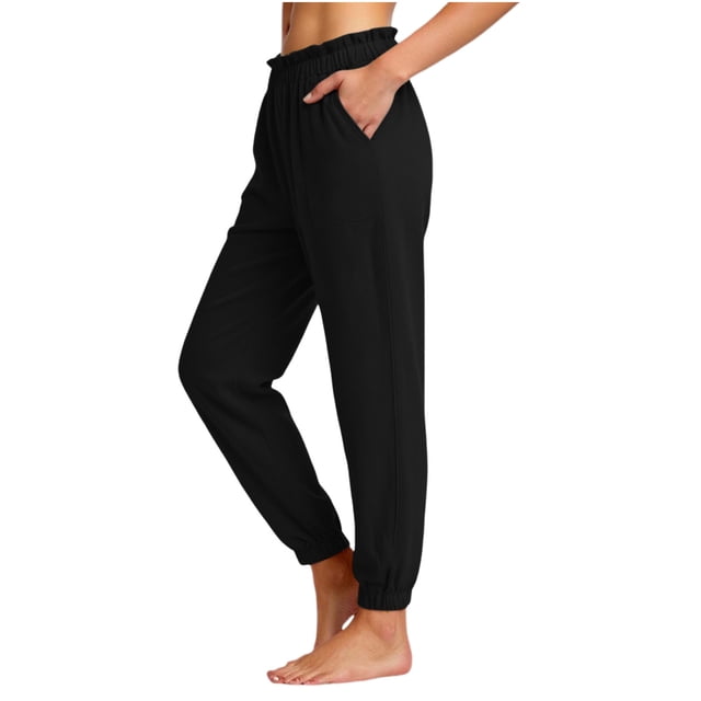 Summer Pants for Women Ruffle Elastic Waist Loose Fitting Lightweight Ruched Pants Casual Cinch Bottom Beach Trousers