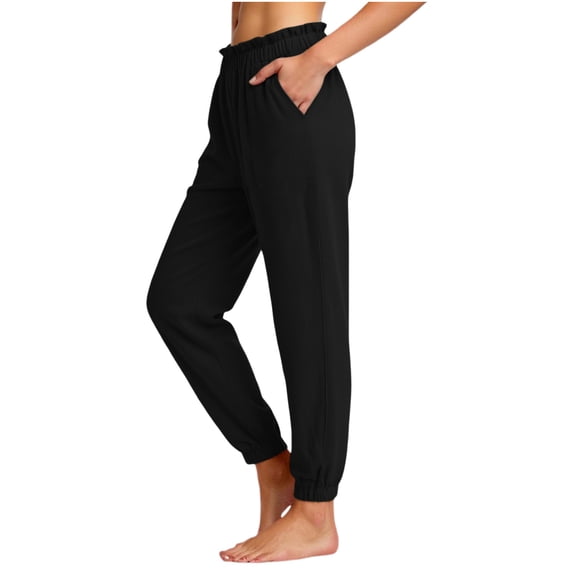 GUACER Womens Lounge Pants Cotton Linen Elastic High Waisted Pockets Joggers Pants