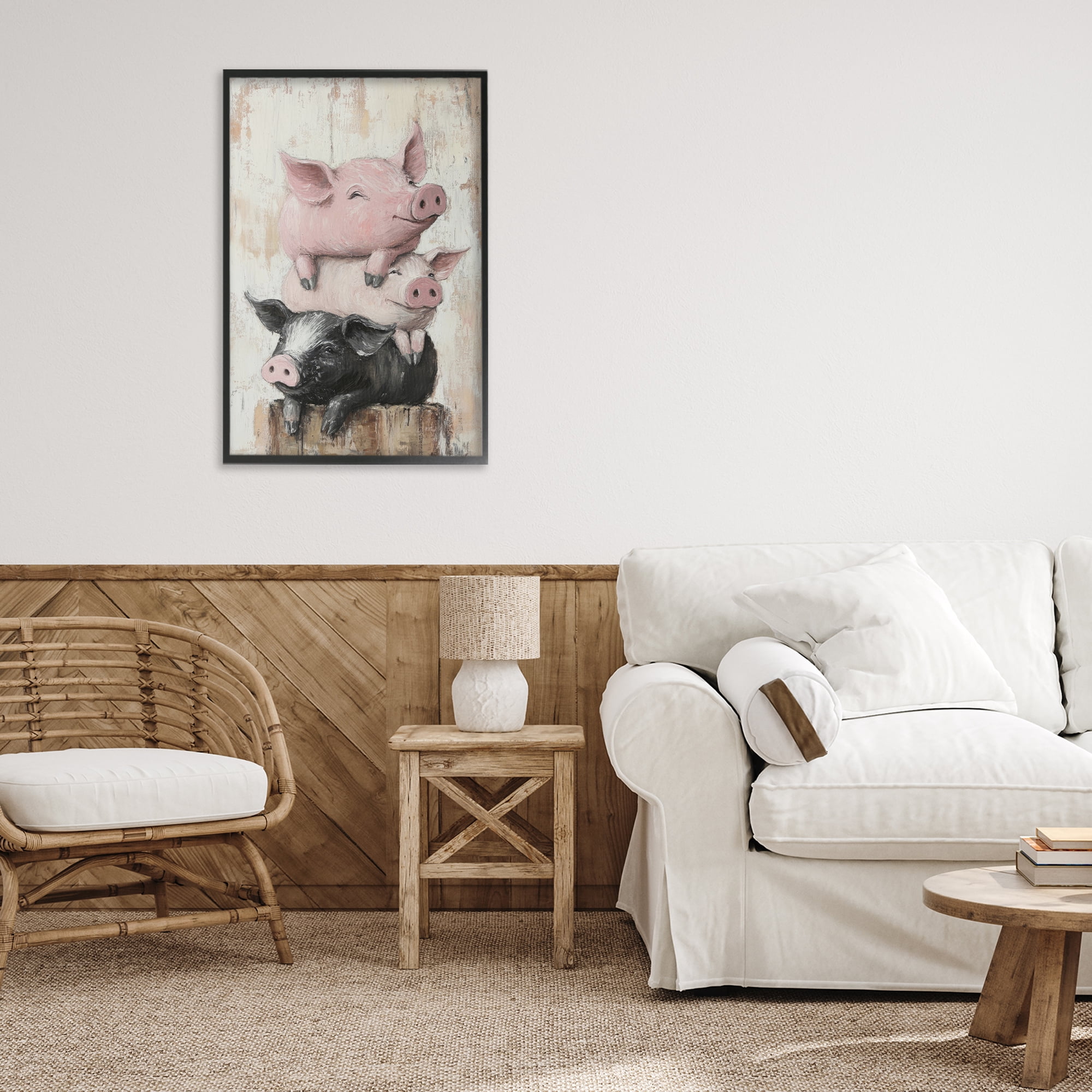 Stupell Industries Pig & Piglet Pile Black Framed Giclee Art, design by Tina LeCour