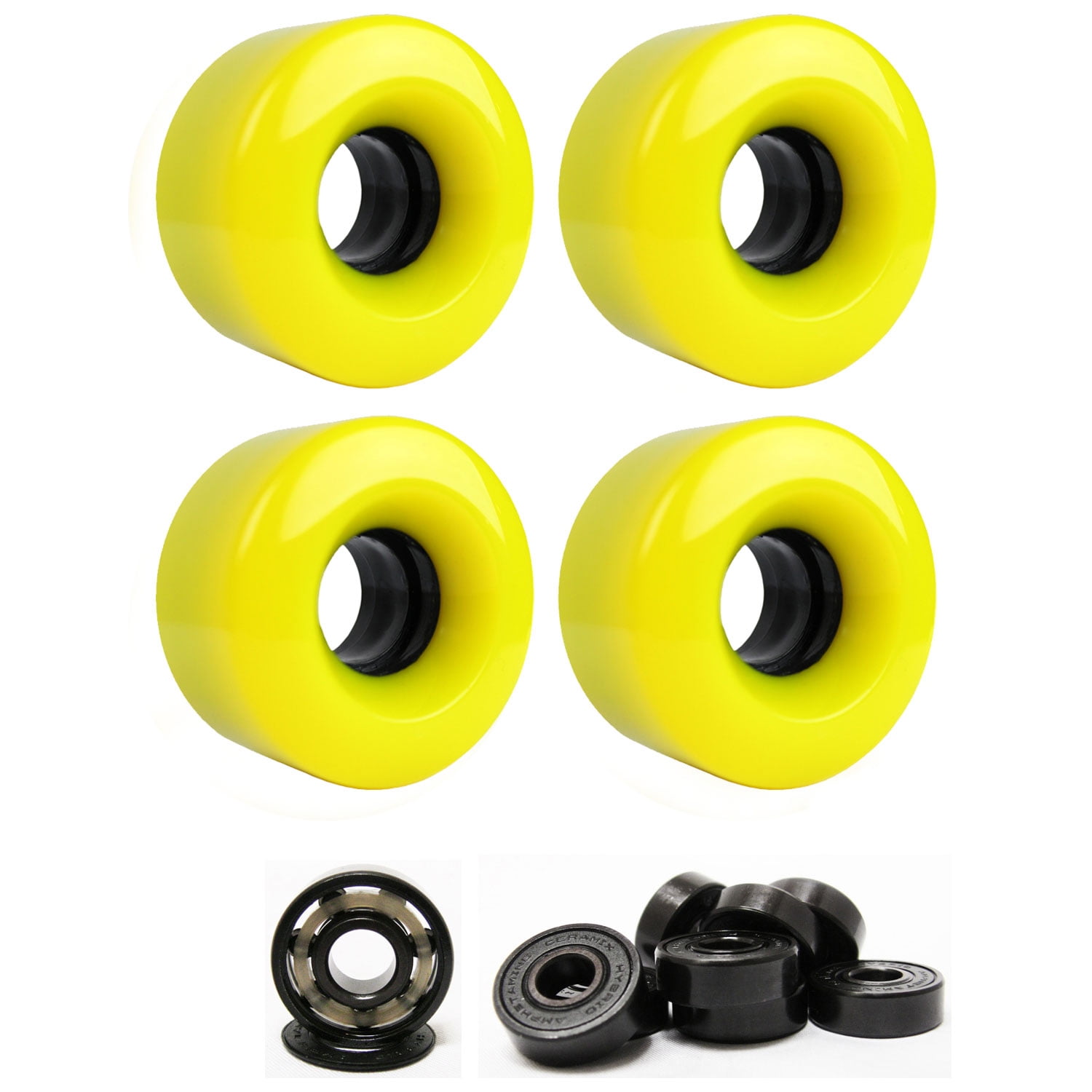 SKATEBOARD CRUISER WHEELS 54mm x 32mm 83A 012C Yellow CERAMIC BEARINGS