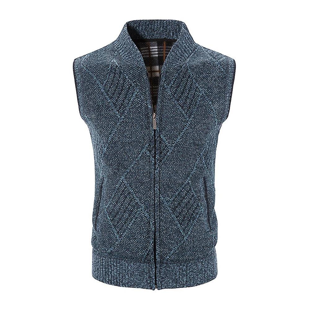 Men Stand Collar Slim Sleeveless Sweater Vest Winter Warm Zip Knit Waistcoat