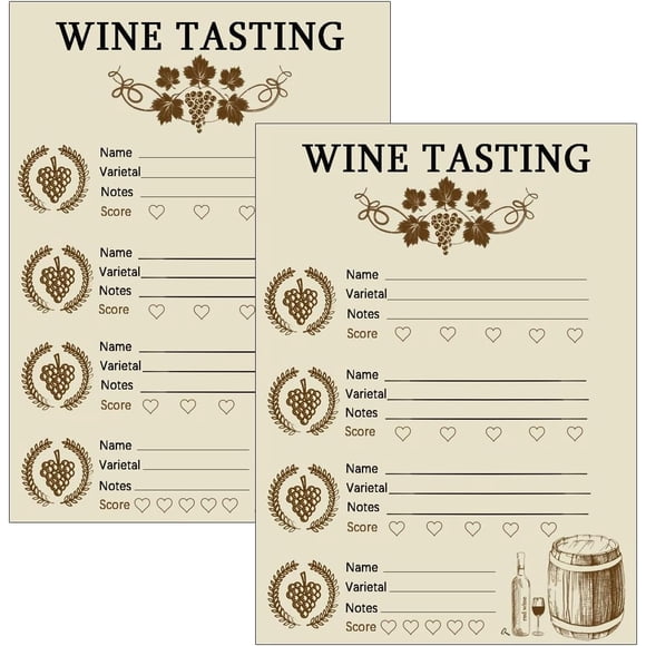 Carte de Dégustation de Vin Carte de Score Feuille de Note pour Fête Napperons pour Petits Rassemblements, Fêtes d'Anniversaire