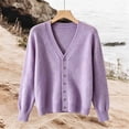 thumbnail image 5 of Wyongtao Womens Button Up Sweaters Soft Knitted V Neck Long Sleeve Solid Color Cardigan Casual Dressy Fall Winter Tops (XS, Purple), 5 of 5