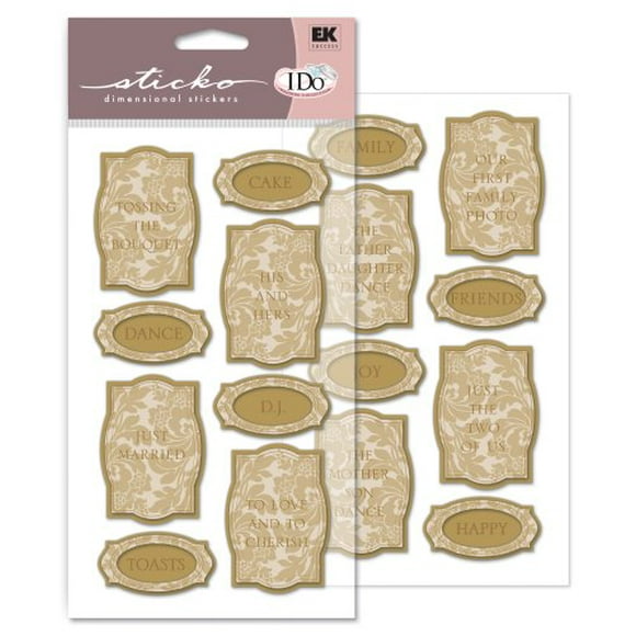 EK Success Wedding Reception Gold Dimensional Caption Stickers