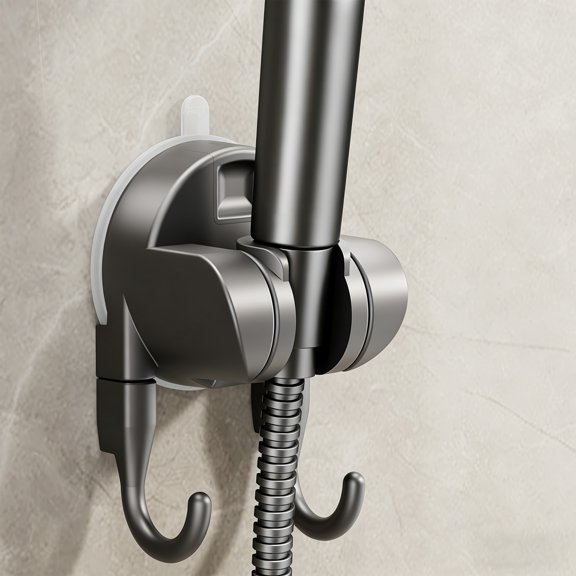 Suction Cup Showerhead Holder - Wall Mounted Press Vacuum Shower Head Hook, Adjustable Storage Rack Black