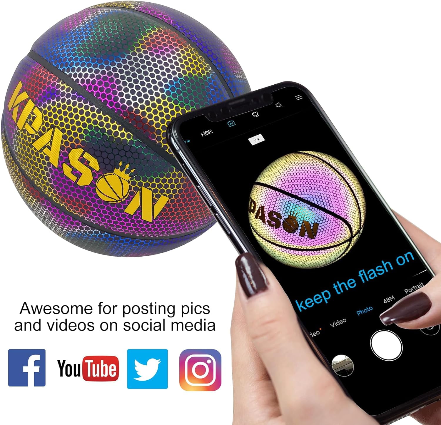 Personalize Customized Basketballs, Customize Name, Logo, Text, Photos on Basketball, Official Size 7 (29.5") & Size 6 (28.5") & Size 5 (27.5"), Indoor Outdoor Leather Basketball Gifts