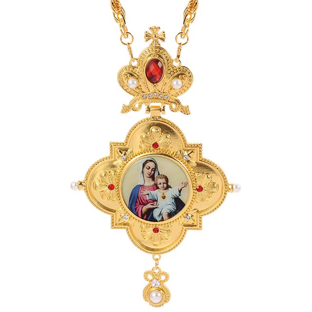 Collar con colgante de icono de la Virgen María, Color dorado de alta calidad, estilo religioso, con caja