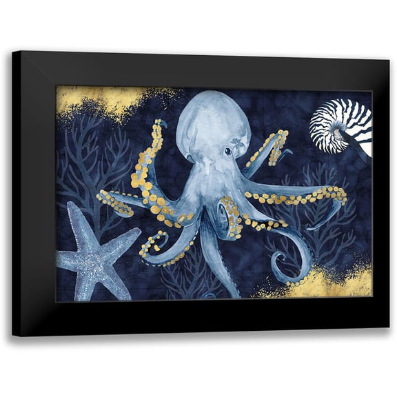 Reed, Tara 14x11 Black Modern Framed Museum Art Print Titled - Deep Blue Sea I on Blue Gold