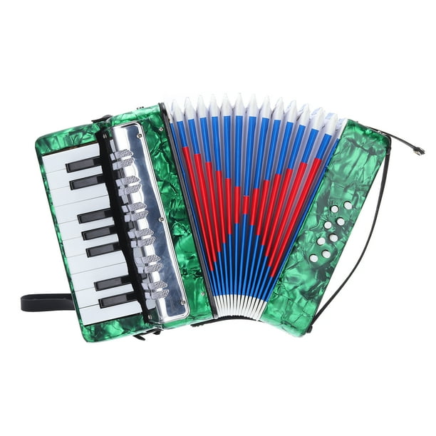 Acordeón Uxcell, acordeón de botones de 17 teclas y 2 bajos, instrumento musical mini, verde