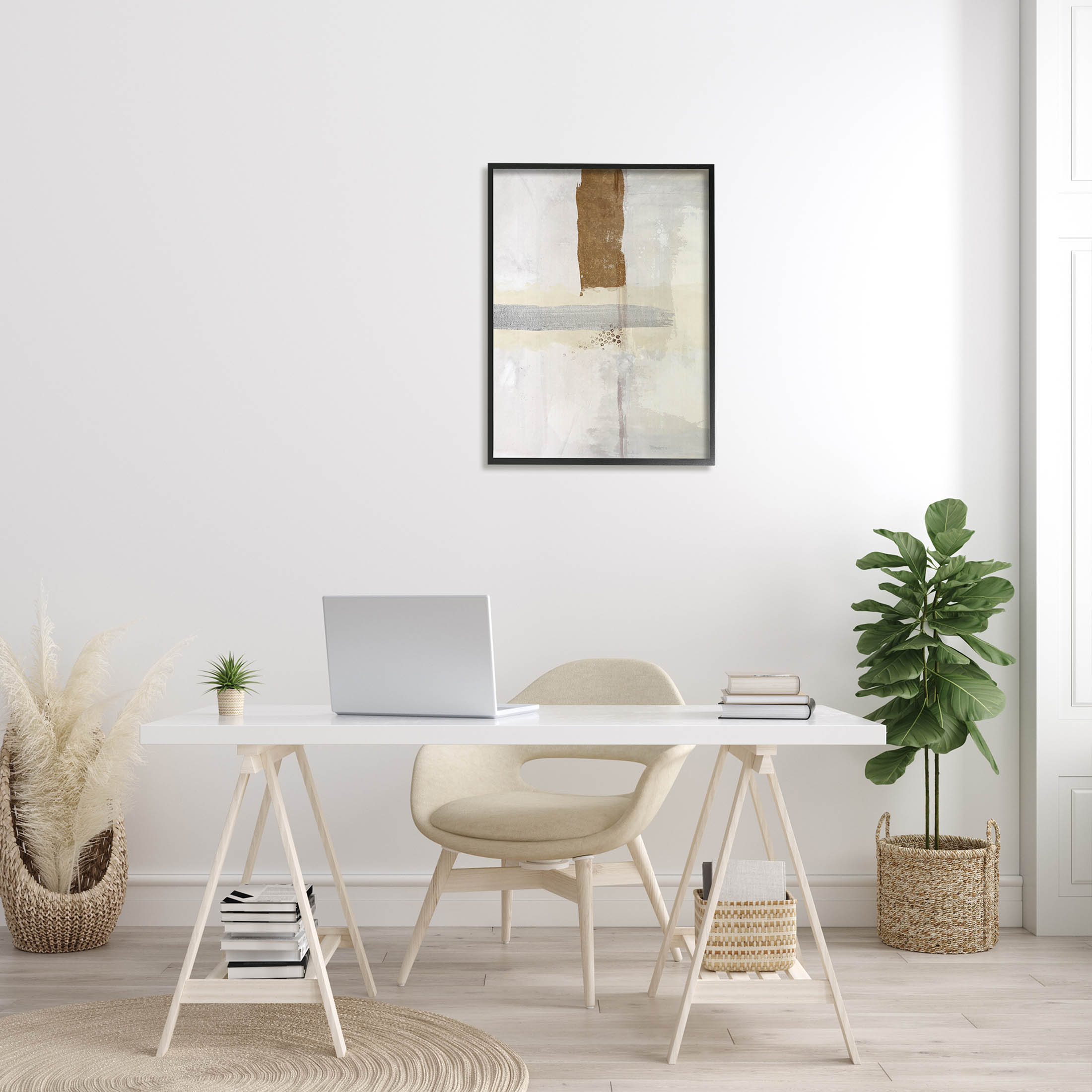 Contemporary Brushed Composition Abstract Graphic Art Black Framed Art Print Wall Art