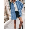 thumbnail image 3 of Womens Oversized Jean Jacket Casual Button Up Denim Overshirt Trendy Long Sleeve Denim Jacket Coat Light Blue M, 3 of 6