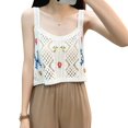 thumbnail image 1 of Womens French Style Crochet Geometric Sleeveless Vest Scoop Neck Backless Flower Embroidery Loose Beach Crop for Tank To, 1 of 4
