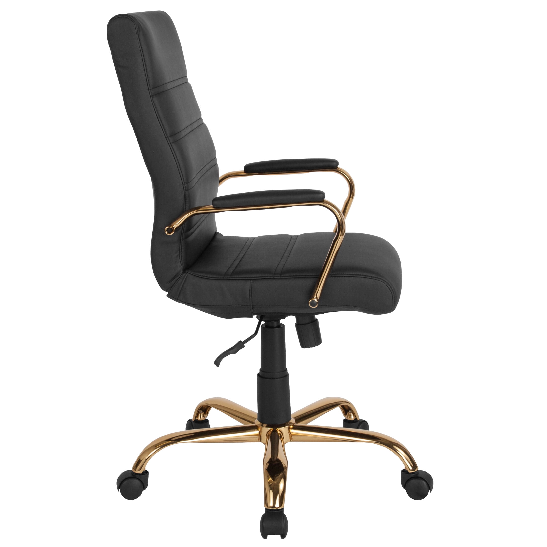 Flash Furniture Whitney High-Back Swivel LeatherSoft Desk Chair with Armrests, Black/Gold