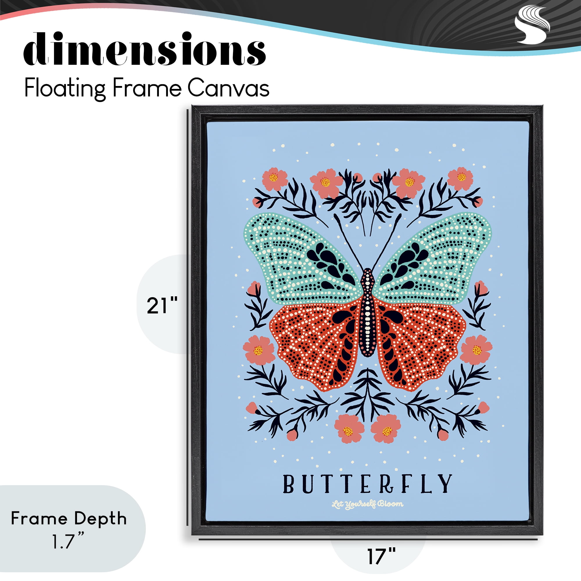 Stupell Industries Butterfly Symmetry on Blue Black Framed Floater Canvas Wall Art, design by Indira Prieto | IndySign