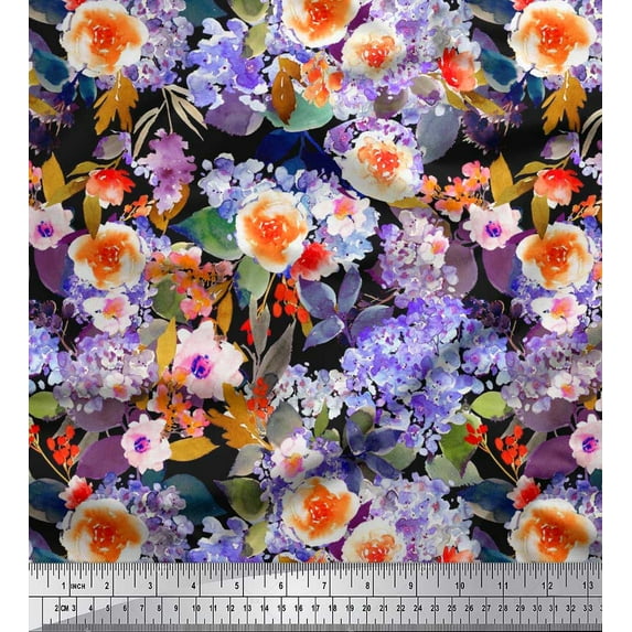 Soimoi Cotton Duck Fabric Flower & Leaves Watercolor Printed Craft Fabric by The Yard 42 Inch Wide