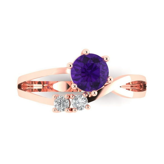 Clara Pucci 14K Rose Gold 0.87ct Amethyst Three-Stone Ring for Women