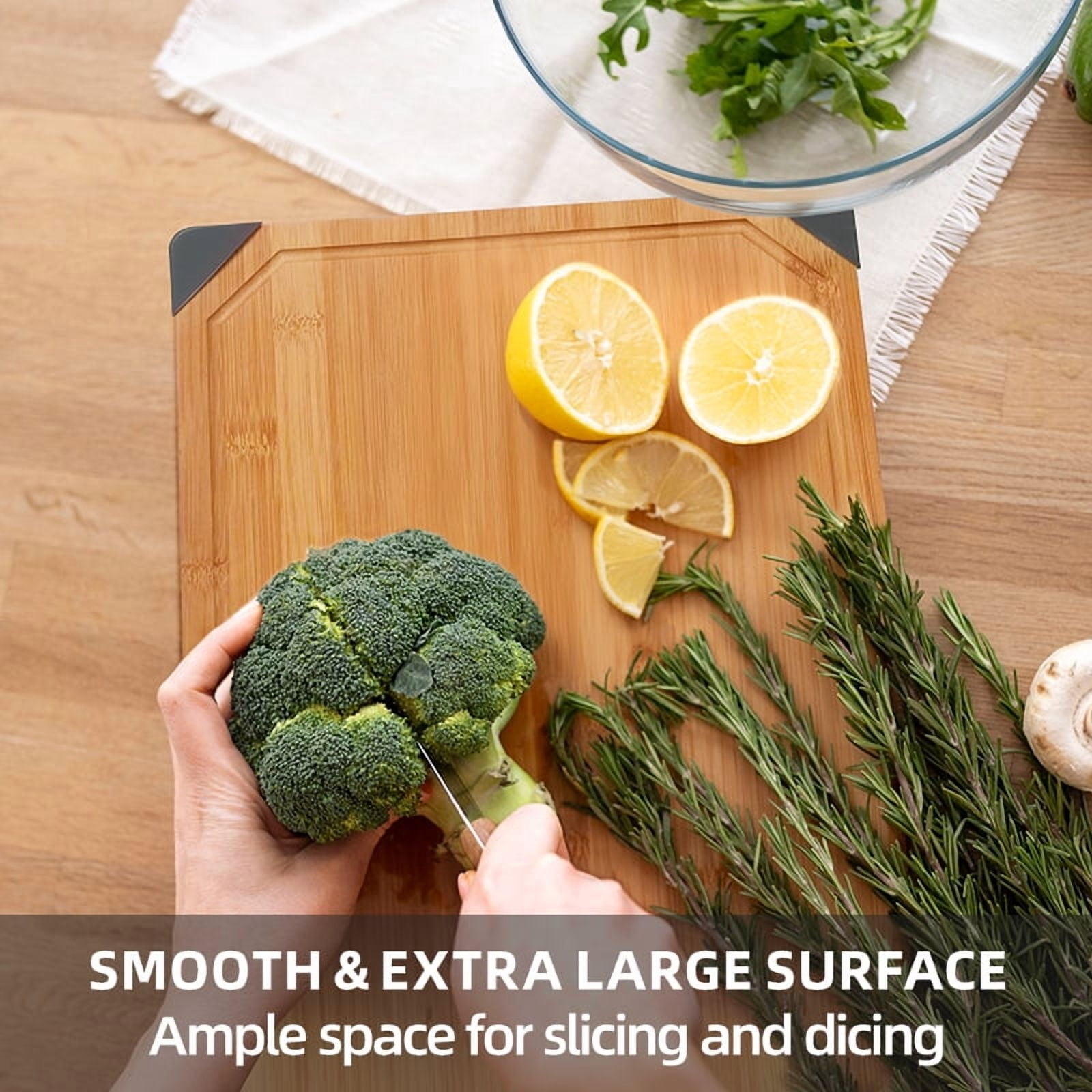 Empune Bamboo Cutting Board, 19"×14" Extra Large Wood Chopping Board for Kitchen, Deep Juice Groove and Built-in Handles, 2XL