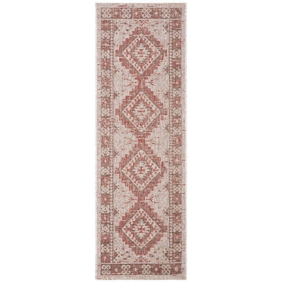 SAFAVIEH Courtyard Davin Aztec Indoor/Outdoor Runner, 2'3" x 6'7", Beige/Red