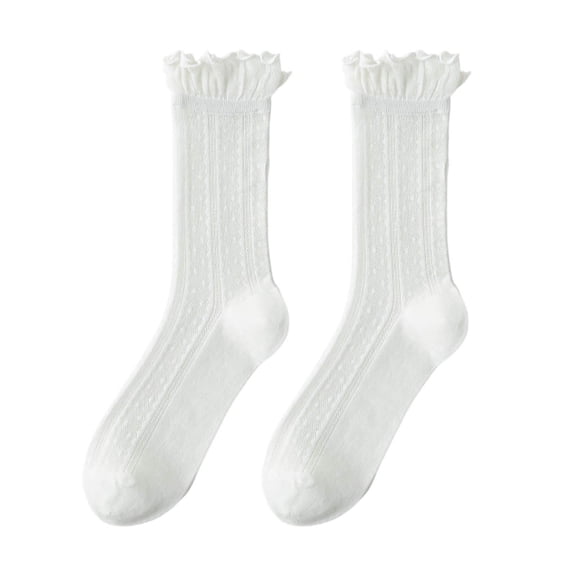 Women's Lace Socks Ruffle Pointelle Knit Crew Socks Soft Cozy for Daily Wear