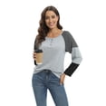thumbnail image 6 of Aosijia Spring Fall Tops for Women Long Sleeve Round Neck Button Casual Loose Top Striped Color Block Stitching T Shirt Blouse, 6 of 7