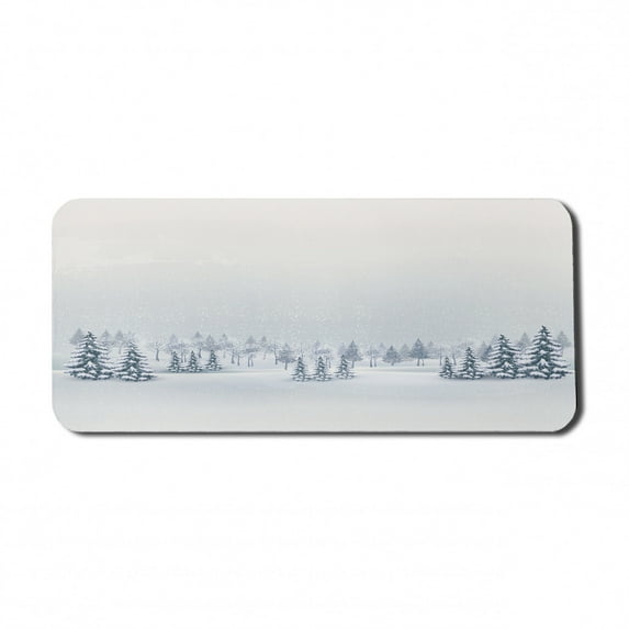 Winter Computer Mouse Pad, Cold Season Scene in a Park Trees Foggy Misty Blurry Ice Freezing Weather Image, Rectangle Non-Slip Rubber Mousepad X-Large, 35" x 15" Gaming Size, White, by Ambesonne