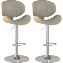 YEXJ Bar Stools Set of 2, Swivel Adjustable Height Barstools, PU Leather Upholstered Bar Chairs with Footrest, Bentwood Bar Stool for Kitchen, Bar, Dining Room-2-Grey
