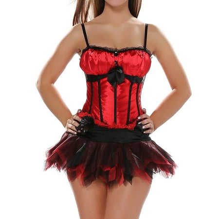 Lightning Sale RbCulf Womens Renaissance Satin Corset Shapewear Ruffle Lace Trim Bustier Crop Tops Push Up Lingerie Bowknot Bodice