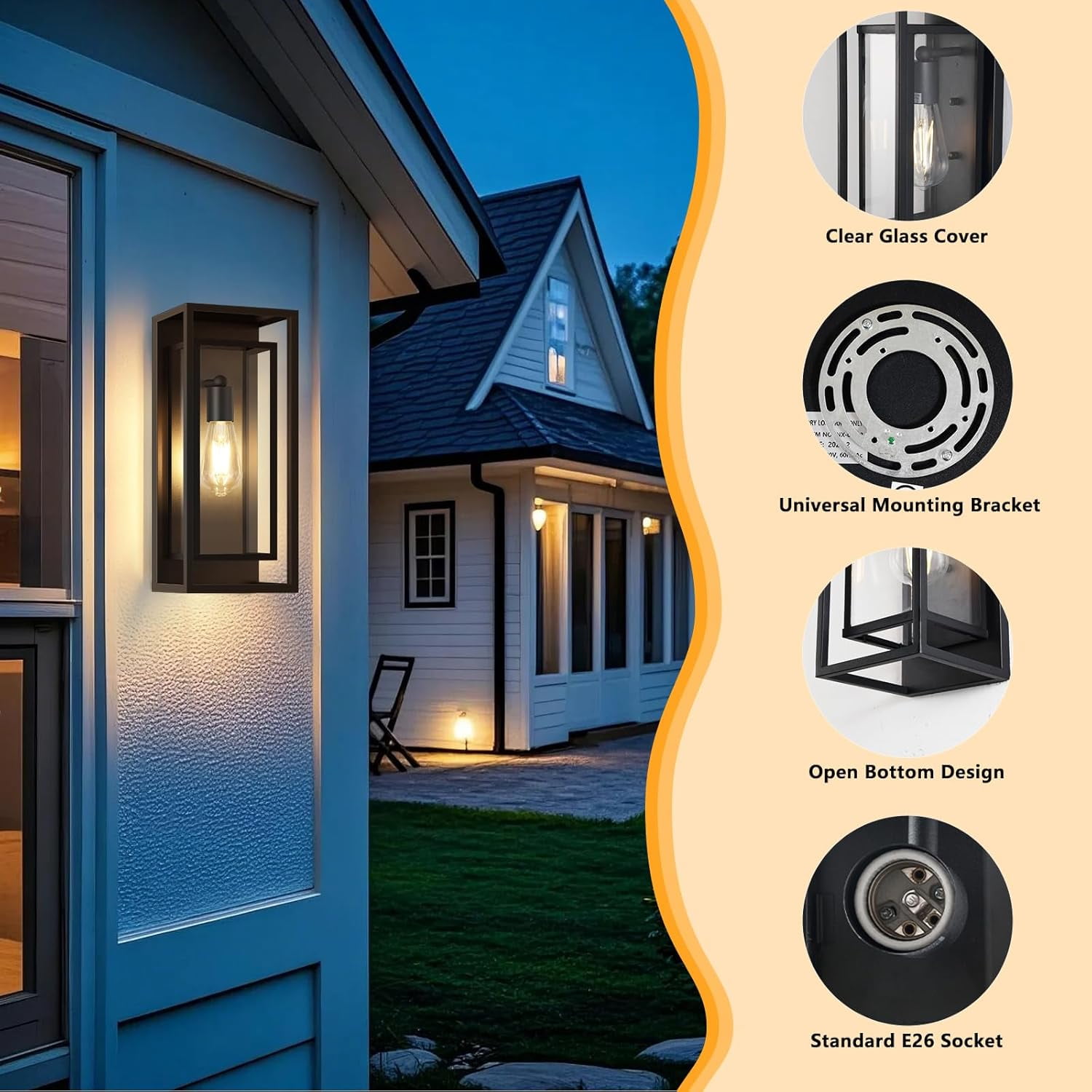 16.5'' Large Outdoor Wall Light Fixtures Porch Wall Lanterns Exterior Waterproof Lanterns Porch Sconces Wall Mounted Lighting with E26 Sockets & Glass Shades