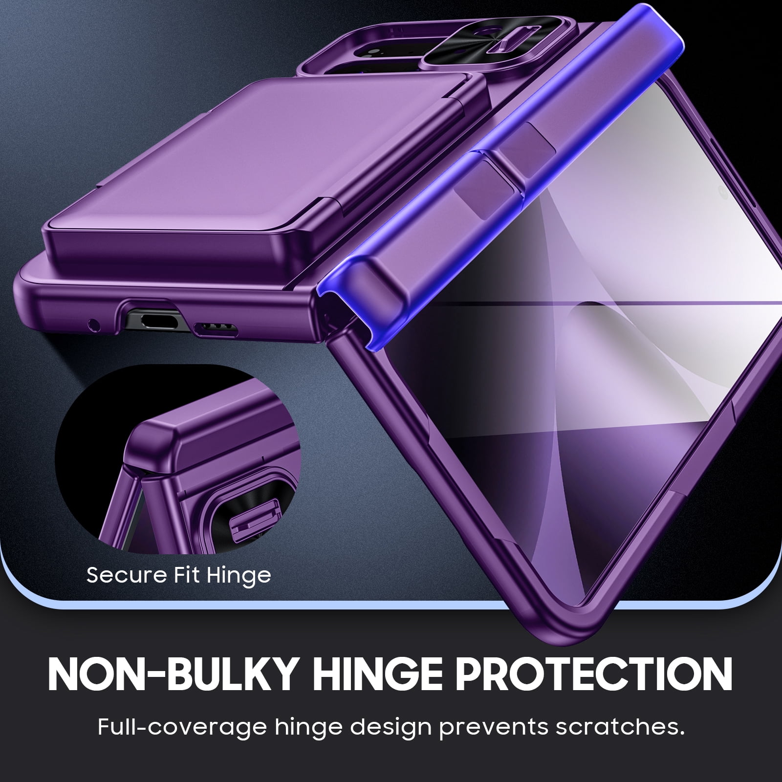 Vizvera for Google Pixel 10 Pro Fold Case with Card Holder [RFID Blocking] Camera Cover,Hinge Protection,Built-in Hidden Kickstand,Screen Protector,Slim Shockproof Phone Case-Purple