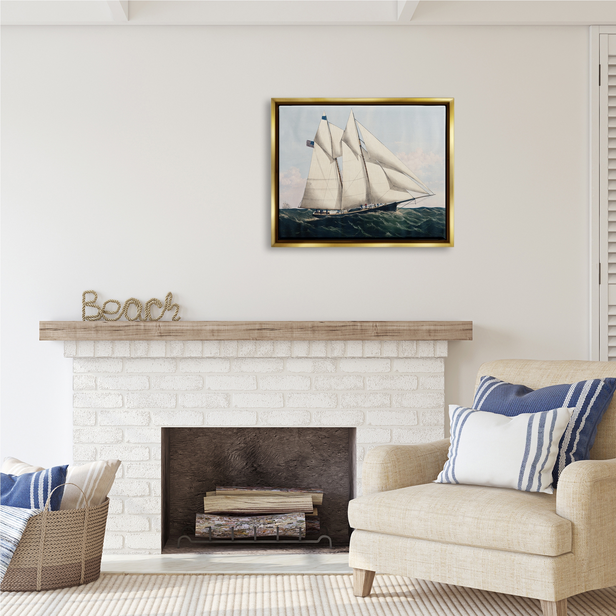 Stupell Industries Vintage Nautical Yacht Transportation Painting Gold Floater Framed Art Print Wall Art, 31 x 25